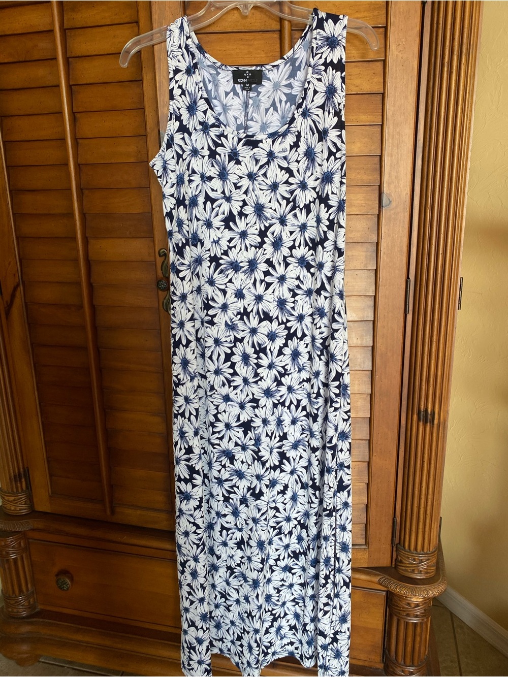 Ronni Nicole Navy and White Floral Tank Maxi Dress